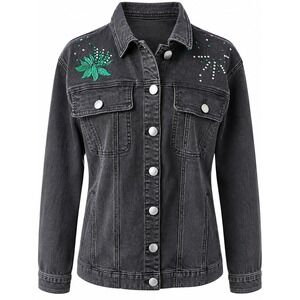 DG2 By Diane Gilman Plus Size Black Embellished Jean Jacket Size 1X